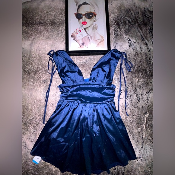 Cider Dresses & Skirts - Sophisticated Satin Royal Blue Mini Dress